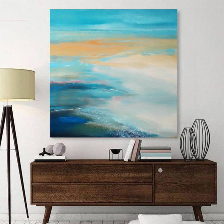Coastal Hand-painted Seaside You Abstract Canvas Wall Art 7Z8DJ